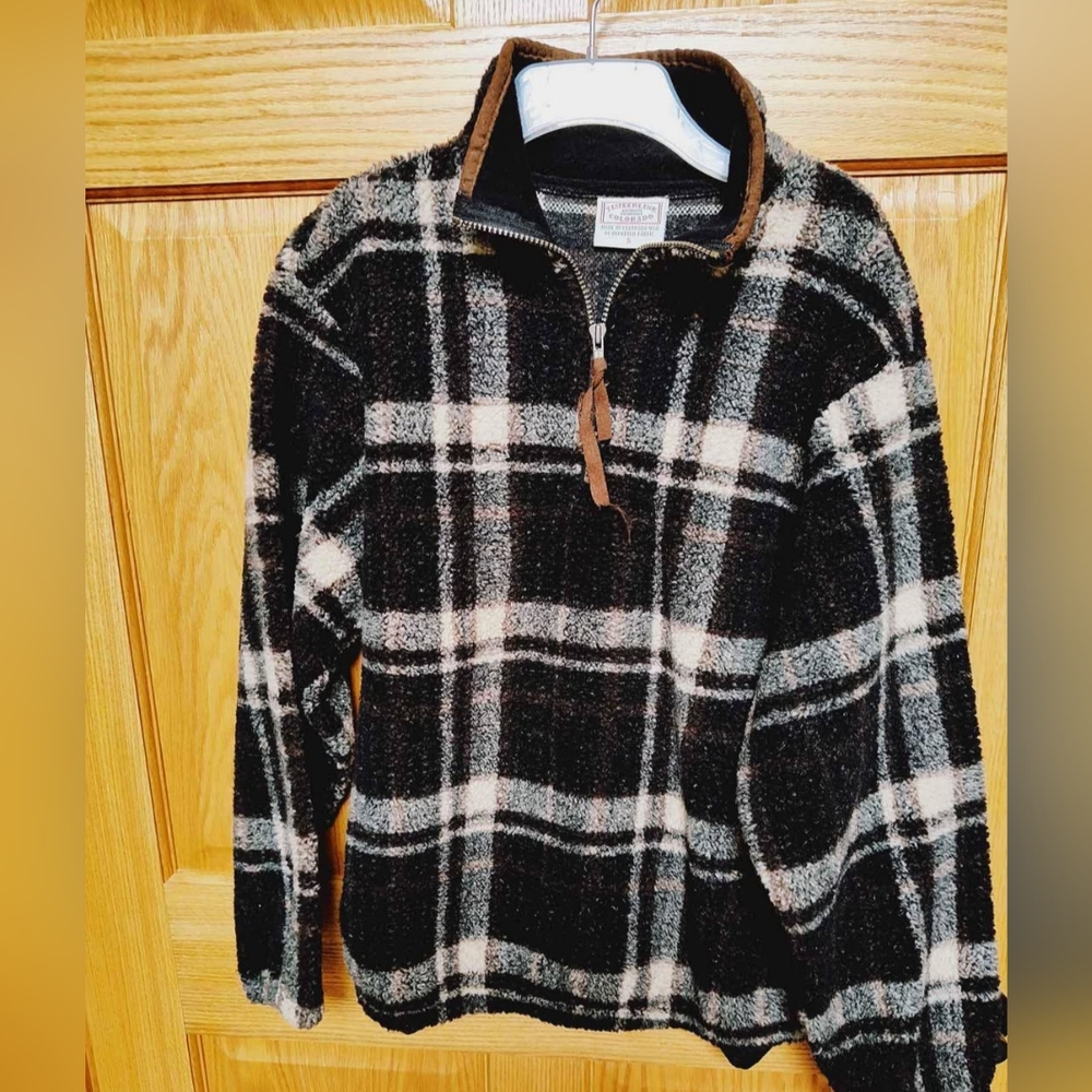 NWT Men's Black/White/Brown Berber Fleece Quarter-Zip